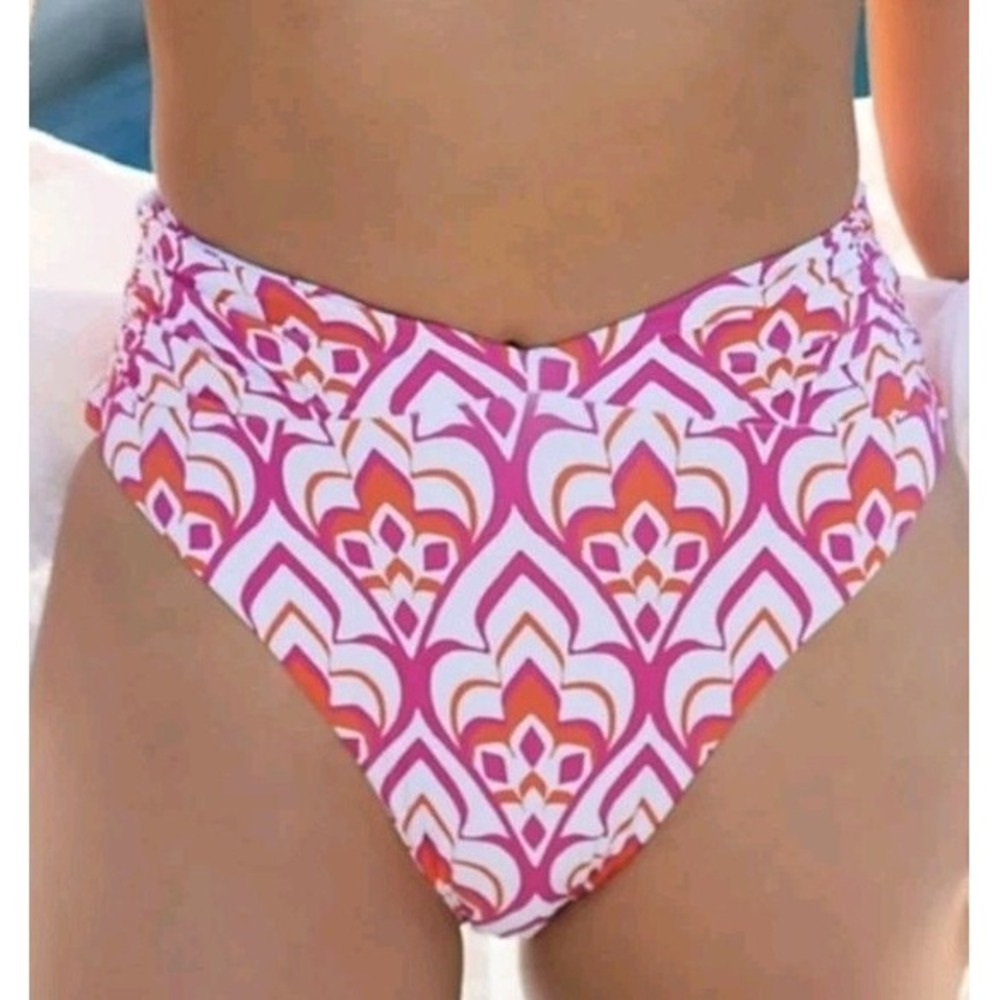 NWT Maeve Swimsuit Women M Bottoms Geometric Side Ruching High Waist Bikini